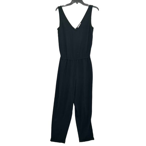 Marine Layer Alexa Crepe Jumpsuit Women's Sz S Black Elastic Waist V Neck Casual - Picture 1 of 9